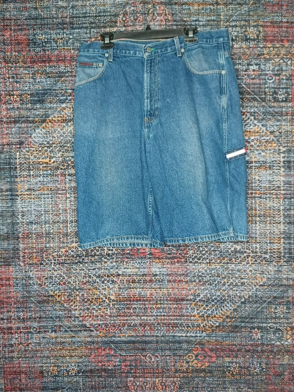 Vintage Y2K Tommy Jeans mens dark wash carpenter denim work shorts 36